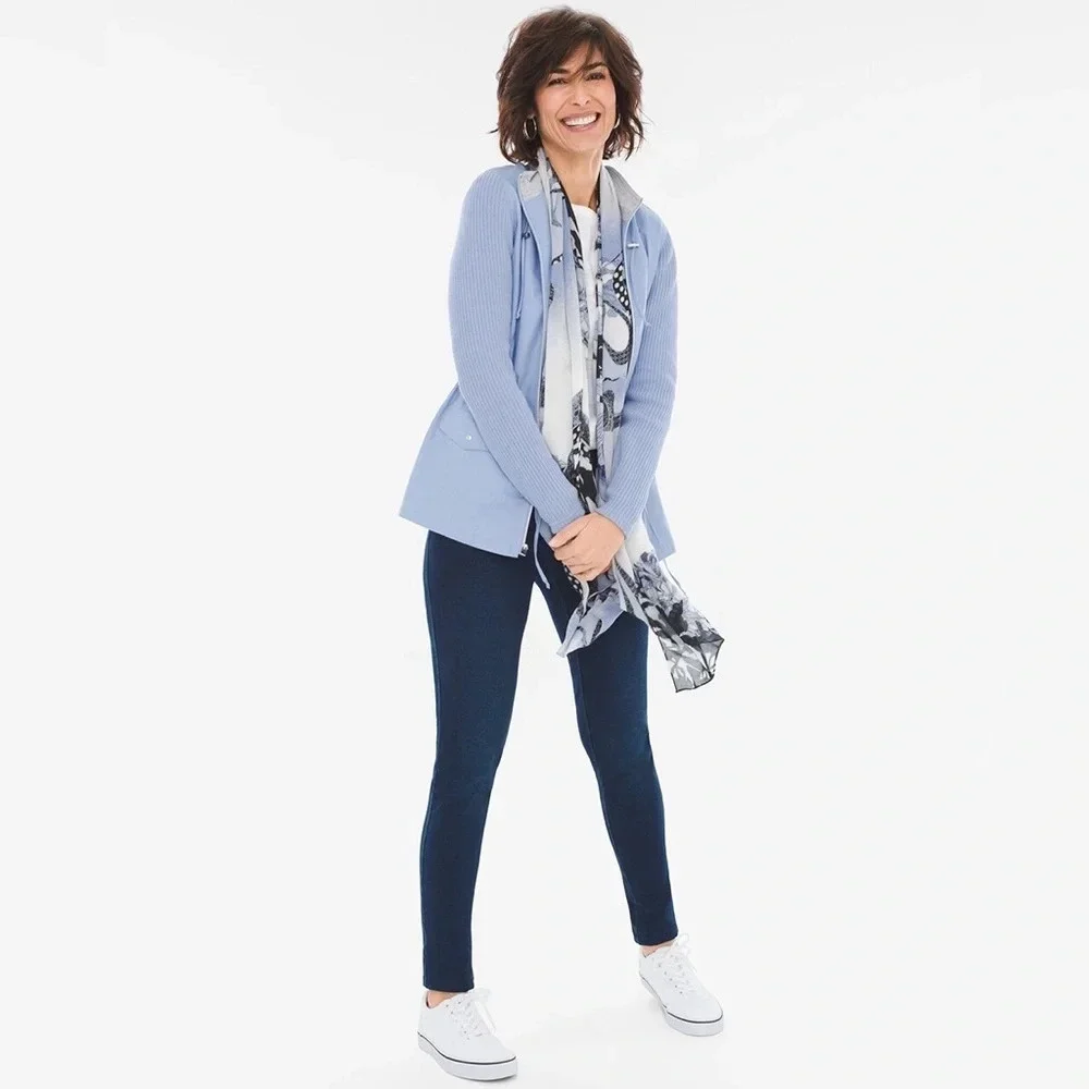 Chicos Women’s Light Blue Knit Sleeve Jacket – Comfortable and Stylish Outerwear - Picture 3 of 4